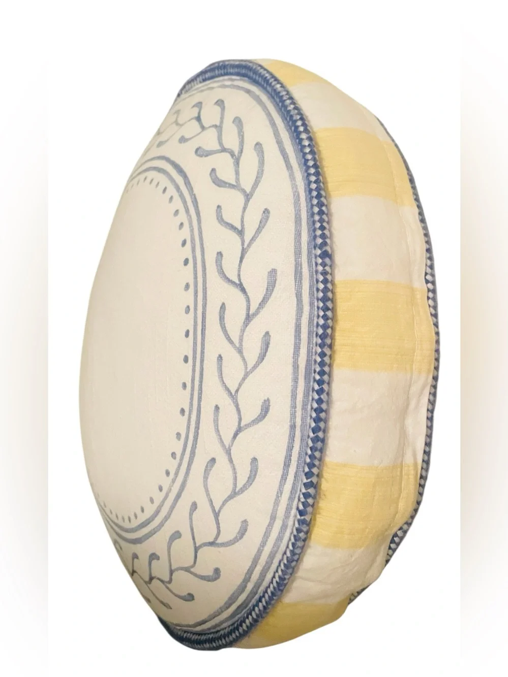 Blue & White Round Coastal Accent Pillow 14” Designer Nautical Throw Pillow - Picture 6 of 7